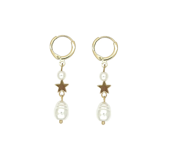Earring Pearls And Metal Stars Drop Earrings