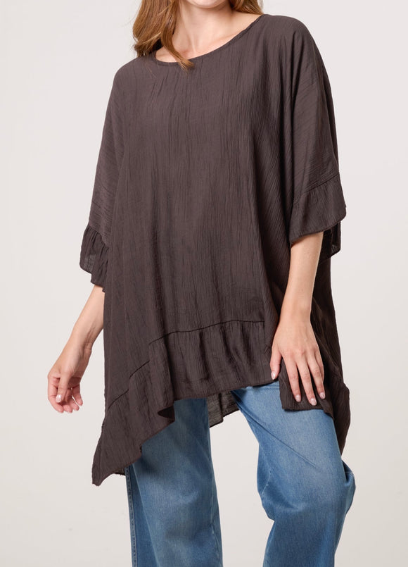 Chocolate CRINKLE FRILL HEM FLOATY BLOUSE