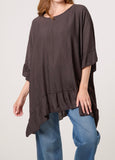 Chocolate CRINKLE FRILL HEM FLOATY BLOUSE