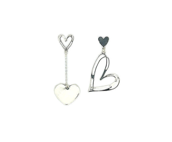 Earring Silver Asymmetrical Heart Drop