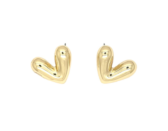 Earring Gold Chunky Heart Brass Stud