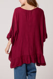 Wine CRINKLE FRILL HEM FLOATY BLOUSE
