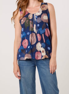 Navy CIRCLES SLEEVELESS BUBBLE HEM TOP