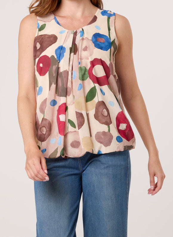 Beige CIRCLES SLEEVELESS BUBBLE HEM TOP
