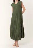 Khaki CAP SLEEVE PLEATED MAXI DRESS