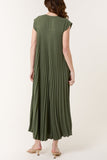 Khaki CAP SLEEVE PLEATED MAXI DRESS