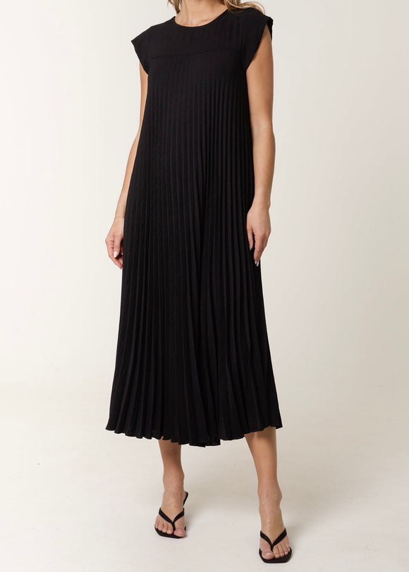 Black CAP SLEEVE PLEATED MAXI DRESS