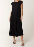 Black CAP SLEEVE PLEATED MAXI DRESS