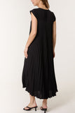 Black CAP SLEEVE PLEATED MAXI DRESS