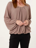 Mocha SCOOP NECK BUBBLE HEM BLOUSE