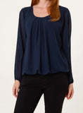 Navy SCOOP NECK BUBBLE HEM BLOUSE