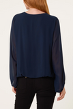 Navy SCOOP NECK BUBBLE HEM BLOUSE