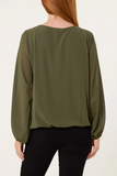 Khaki SCOOP NECK BUBBLE HEM BLOUSE