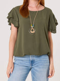 Khaki RUFFLE SLEEVE BUBBLE HEM BLOUSE