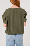 Khaki RUFFLE SLEEVE BUBBLE HEM BLOUSE