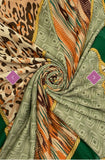 Scarf Green Leopard And Aztec Stripe Frayed Scarf
