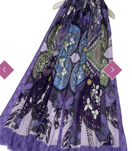 Scarf Purple Floral Printed Shamrock Frayed Scarf