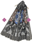 Scarf Grey Floral Printed Shamrock Frayed Scarf