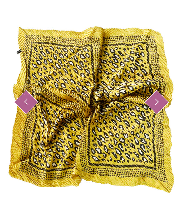 Scarf Mustard Leopard Effect Pleated Square Scarf