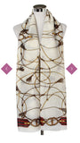 Scarf White Buckle & tassel Print Frayed Scarf