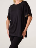 Black DIAMANTE LEOPARD SLEEVE T-SHIRT