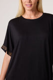 Black DIAMANTE LEOPARD SLEEVE T-SHIRT