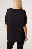Black DIAMANTE LEOPARD SLEEVE T-SHIRT