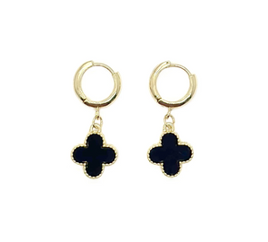 Earring Double-Sided Clover Drop Earrings in Gold Black