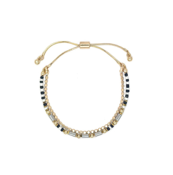 Bracelet Double Layered Colourful Beaded Glass Slider Bracelet Gold Black