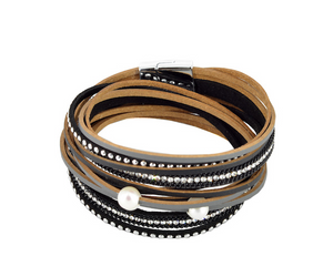 Bracelet Black Double Wrap Sparkle Button Suede Bracelet