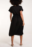 Black ELASTICATED WAIST V-NECK POCKET DRESS