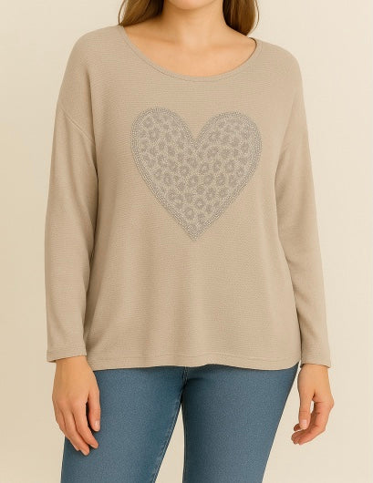 Beige Lightweight Heart Knit