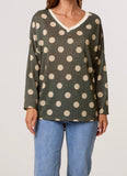 Khaki POLKA DOT LUREX FINE KNIT JUMPER
