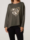 Khaki FOIL ANIMAL HEART SOFT TOUCH SWEATSHIRT