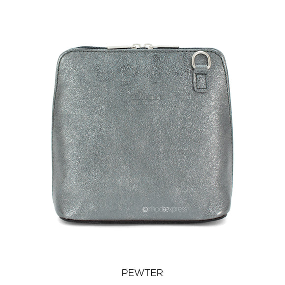 Bag Pewter Leather Crossbody Metallic