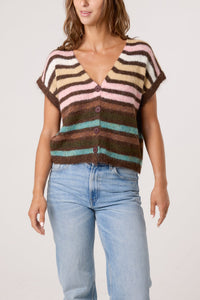 Pink Colourful Cardigan with Stripes