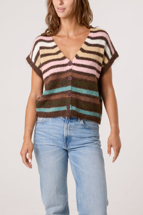 Pink Colourful Cardigan with Stripes