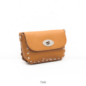 Bag Tan Mini Leather Crossbody with Twistlock and Studs