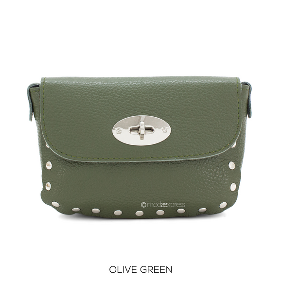 Bag Khaki Mini Leather Crossbody with Twistlock and Studs