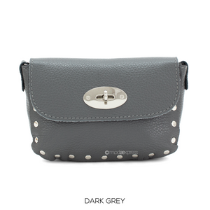 Bag Grey Mini Leather Crossbody with Twistlock and Studs