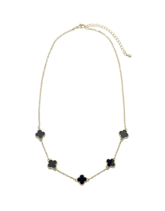 Necklace Gold Black Double Sided Five Clover Short Necklace in Gold