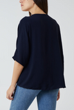 Navy V-NECK CENTRE FRONT TIE HEM BLOUSE