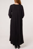 Black LONG SLEEVE POCKETS PLEATED MAXI DRESS