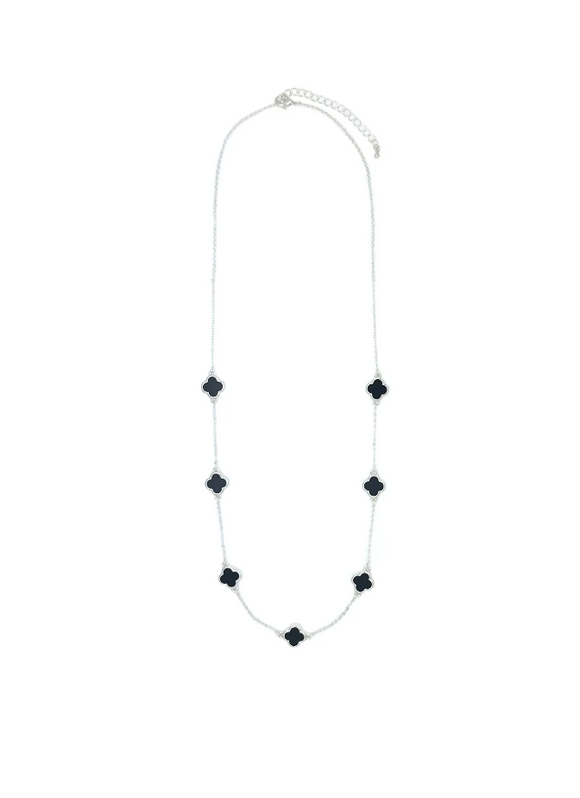 Necklace Silver Black Seven Clovers Necklace in Silver