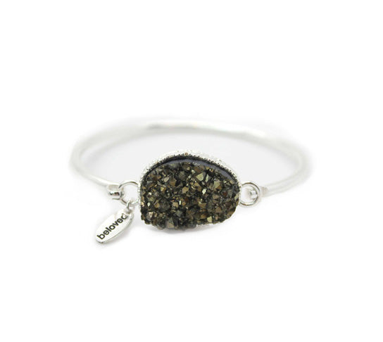 Bracelet Silver Olive  Irregular Simulated Druzy Bangle Bracelet