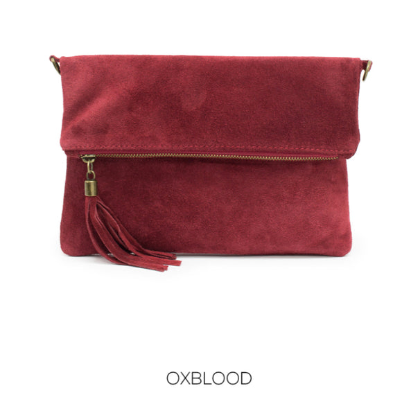 Bag Oxblood Foldover Plain Suede Leather Clutch