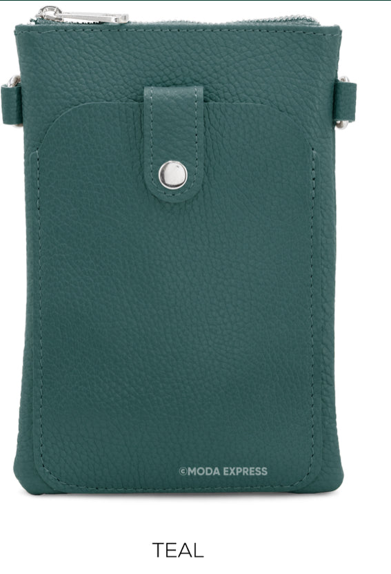 Bag Teal Leather Flat Crossbody with Front Pocket