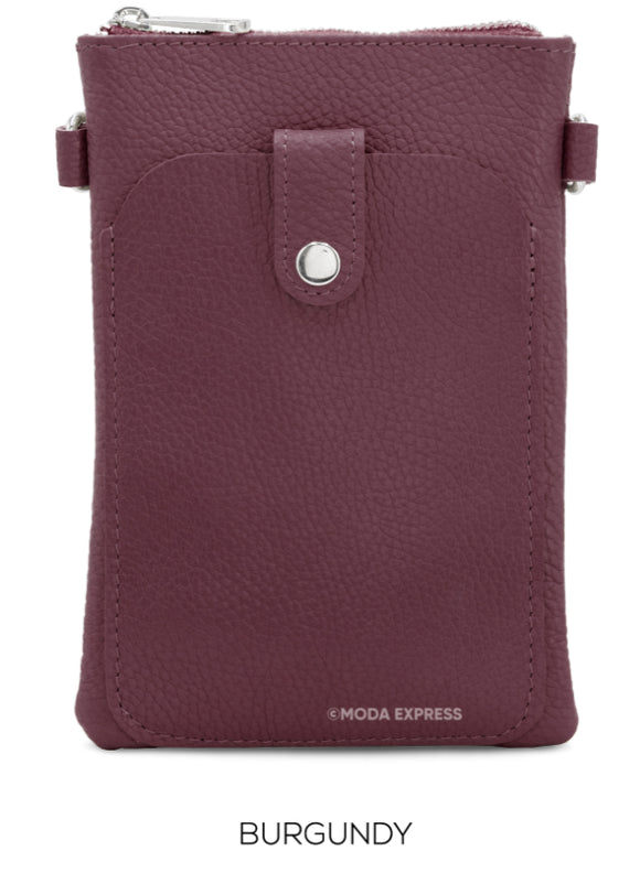 Bag Burgundy Leather Flat Crossbody with Front Pocket