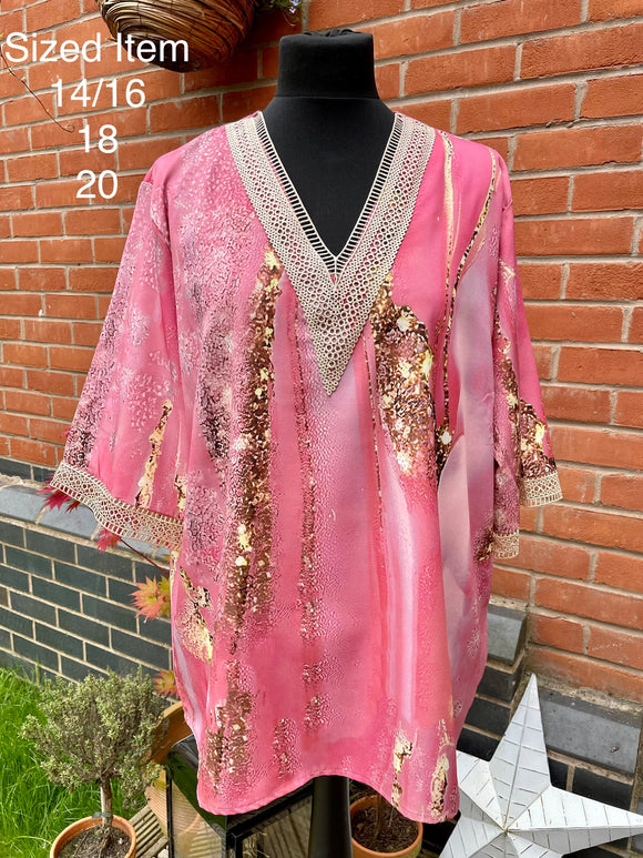 Pink Casual Polyester Casual Top with Lace Trim