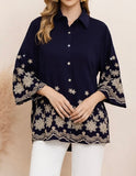 Navy Floral Embroidered Relaxed Blouse